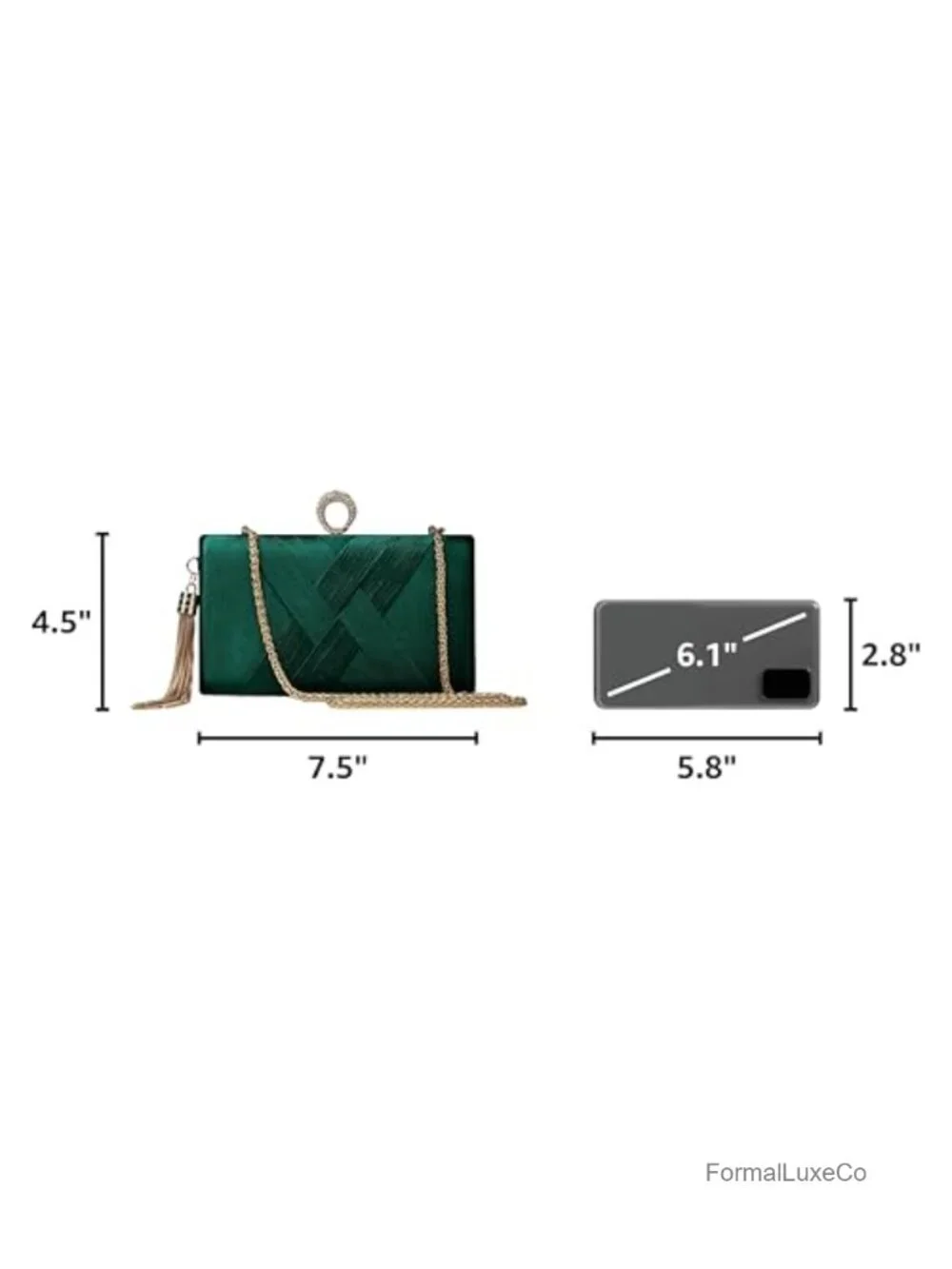 Rhinestone Satin Clutch Evening Bag with Tassel Chain Strap
